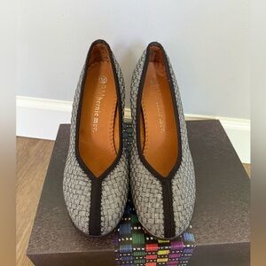 bernie mev. Sparkly Gray and Black Woven Heels